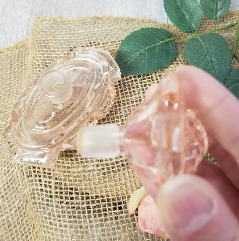 Vintage Pink Glass Perfume Bottle With Rose Stopper - Picture 8 of 16